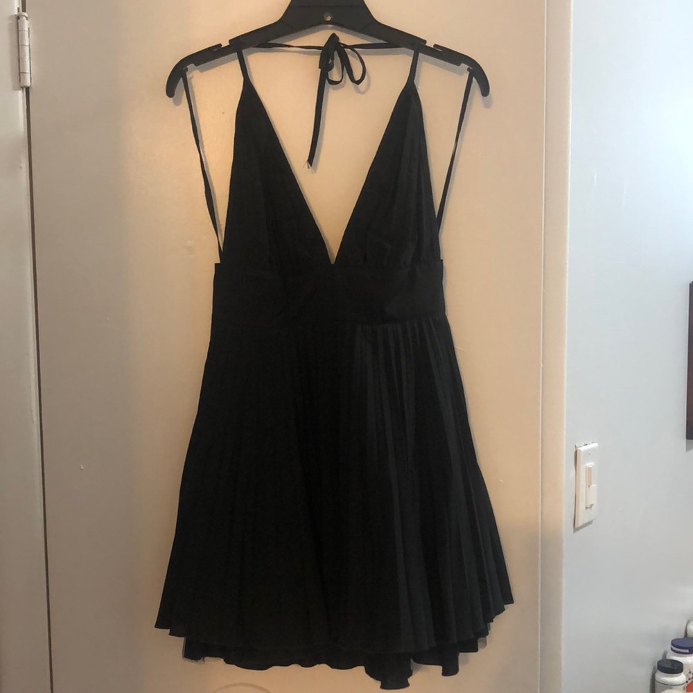 Jones + Jones Pleated Halter Dress in Black with 3 layer tulle skirt; from LF